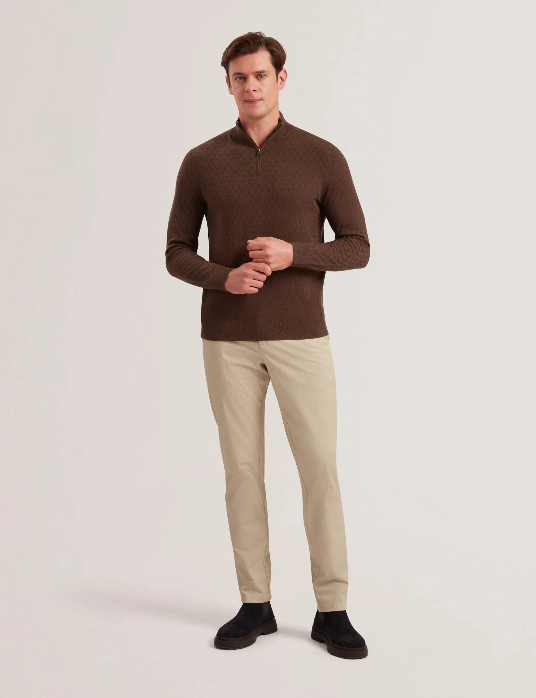 T Knit Half Zip Funnel Neck Jumper