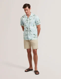 Tropical Print Linen Blend Relaxed Shirt