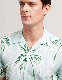 Tropical Print Linen Blend Relaxed Shirt