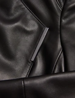 Wrap Front Cropped Leather Jacket
