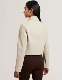 Wrap Front Cropped Leather Jacket