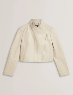 Wrap Front Cropped Leather Jacket