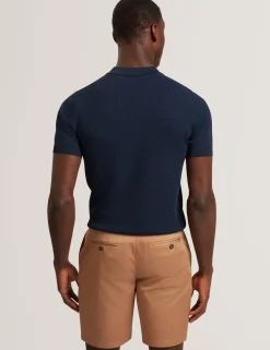 Zig Zag Knit Open Neck Polo