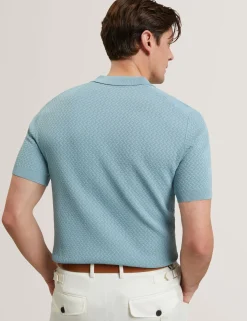 Zig Zag Knit Open Neck Polo