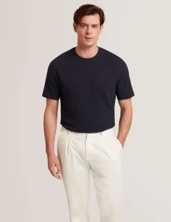 Zig Zag Texture Knit Crew Neck T-Shirt