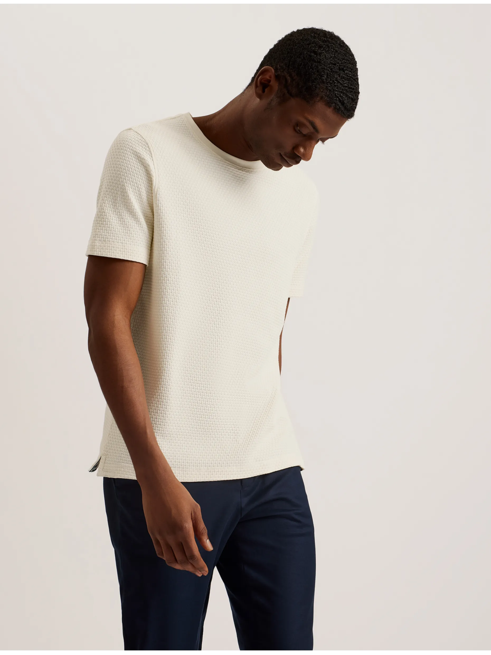 Zig Zag Texture Knitted Cotton T-Shirt