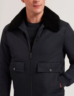 Zip Bomber Jacket With Removable Collar