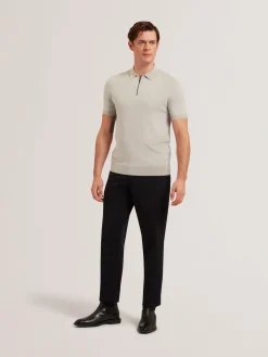 Zip Collar Stretch Knit Polo Shirt