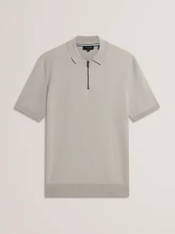 Zip Collar Stretch Knit Polo Shirt